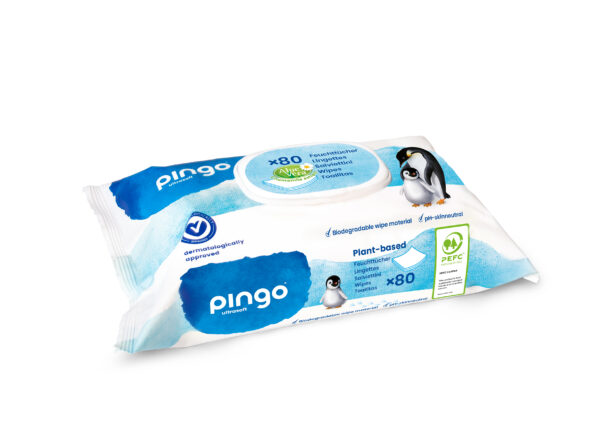 12 Packungen spülbarer Pingo-Feuchttücher à 80 Tücher